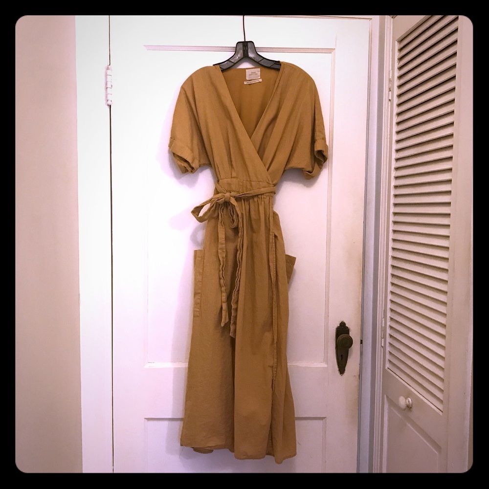 Urban Outfitters goldenrod linen wrap dress